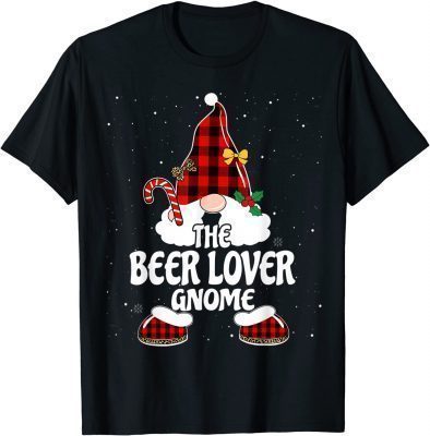 Beer Lover Gnome Buffalo Plaid Matching Family Christmas T-Shirt