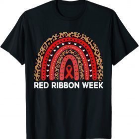 T-Shirt We Wear Red For Red Ribbon Week Awareness Leopard Rainbow