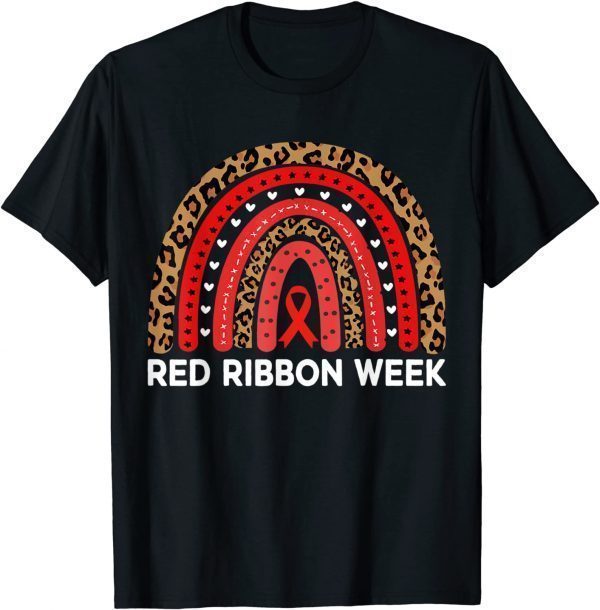T-Shirt We Wear Red For Red Ribbon Week Awareness Leopard Rainbow
