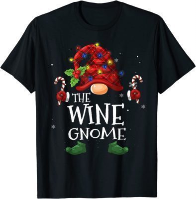 The wine Gnome Buffalo Plaid Christmas Tree Light T-Shirt