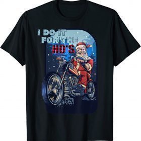 I do it for the ho's Christmas Funny Biker Santa USA FLAG T-Shirt
