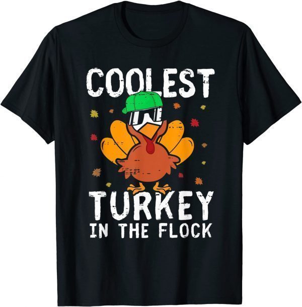 Boys Kids Thanksgiving Day Funny Coolest Turkey In The Flock T-Shirt