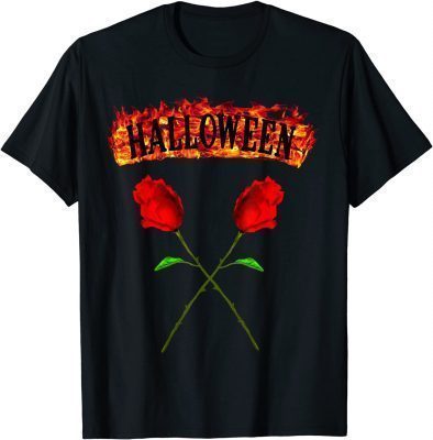 Funny Cool Halloween outfit with roses and flames T-Shirt