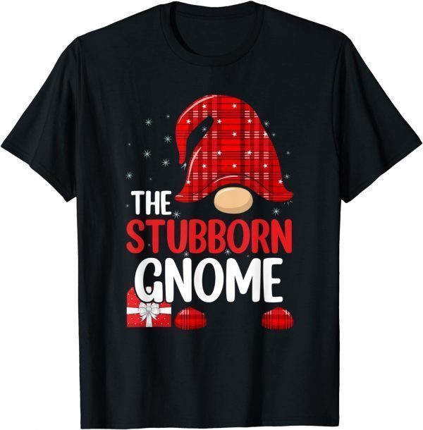 T-Shirt Stubborn Gnome Buffalo Plaid Matching Family Christmas