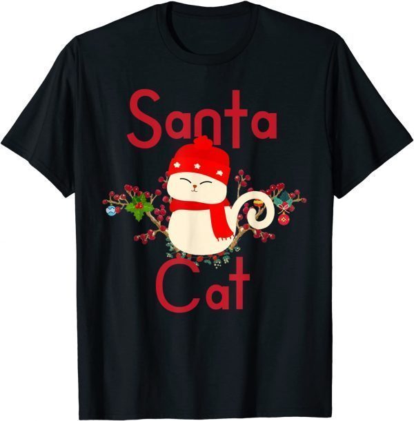 Cute cat with a scarf Santa pet gift for homies Unisex Tee Shirt