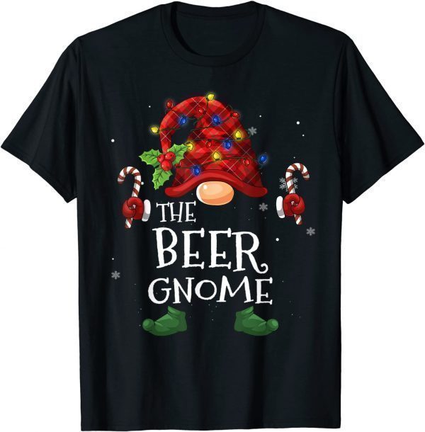 The Beer Gnome Buffalo Plaid Christmas Tree Light T-Shirt