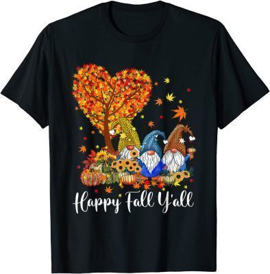 Happy Fall Y'all Gnome Leopard Pumpkin Funny Autumn Gnomes T-Shirt