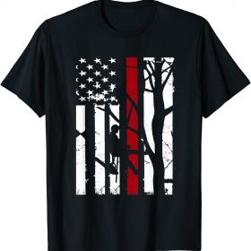 Vintage Arborist Lumberjack Red Line American Flag Patriot T-Shirt