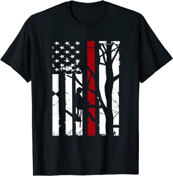 Vintage Arborist Lumberjack Red Line American Flag Patriot T-Shirt