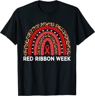 Official We Wear Red For Red Ribbon Week Awareness Leopard Rainbow T-Shirt