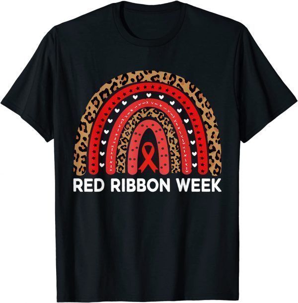 Official We Wear Red For Red Ribbon Week Awareness Leopard Rainbow T-Shirt