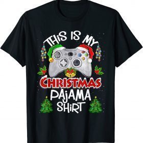 T-Shirt This is My Christmas Pajama Santa Hat Funny Video Game Xmas