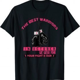 Official October breast cancer awareness warrior gloves pink ribbon T-Shirt