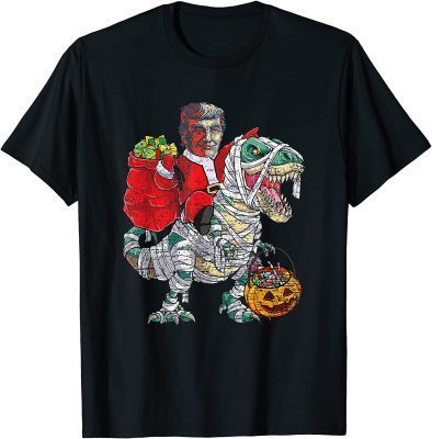 Santa Trump Riding Dinosaur T rex Christmas Boys Men Xmas Unisex TShirt
