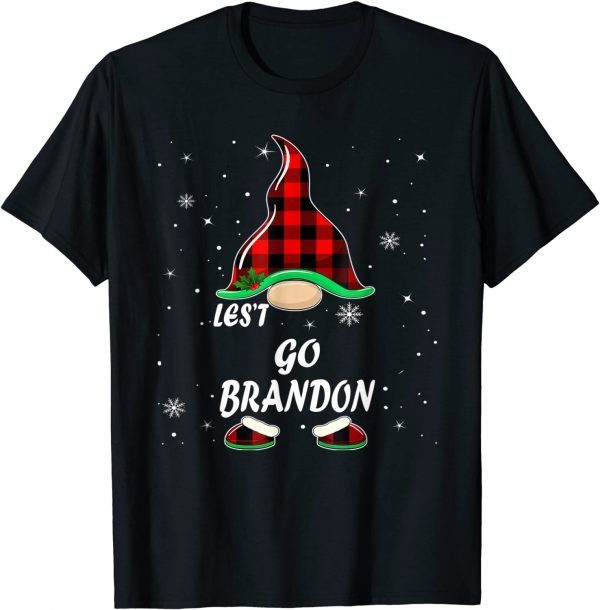 Official Let's Go Brandon Gnome red buffalo plaid matching Christmas T-Shirt