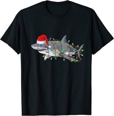 Santa Shark Christmas Lights Funny Boys Sharkmas Ugly Xmas T-Shirt