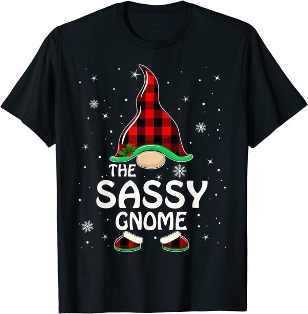 Sassy Gnome Buffalo Plaid Matching Family Christmas Pajama Unisex T-Shirt