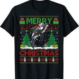 Classic Orca Fish Lover Xmas Lighting Santa Ugly Orca Christmas T-Shirt