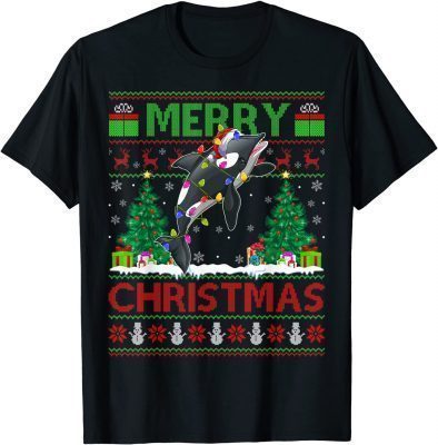 Classic Orca Fish Lover Xmas Lighting Santa Ugly Orca Christmas T-Shirt