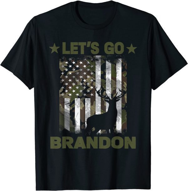 Funny Let's Go Branson Camo American Flag Deer Elk Buck T-Shirt