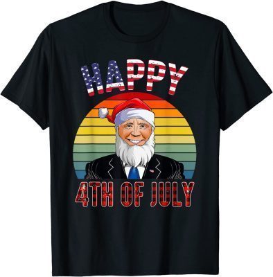 Happy 4th July Meme Christmas 2021 Biden Santa Hat Fun Xmas T-Shirt