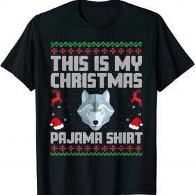 Funny This Is My Christmas Pajama Wolf Xmas Men Women TShirt