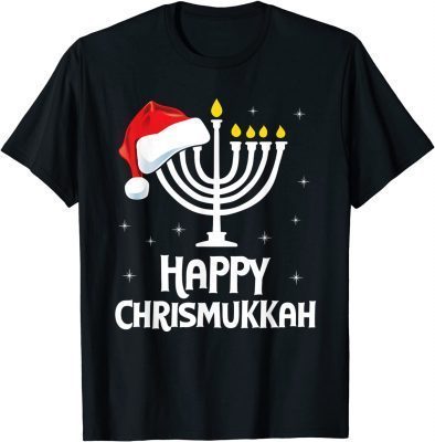 Happy Chrismukkah Santa Hat Menorah Christmas Hanukkah T-Shirt