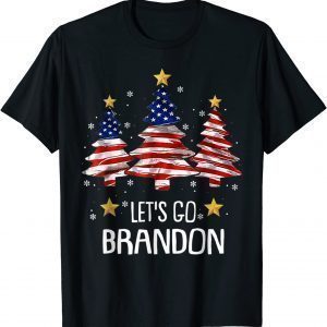 T-Shirt Merry Christmas Let's Go Brandon US Flag Three Pine Trees