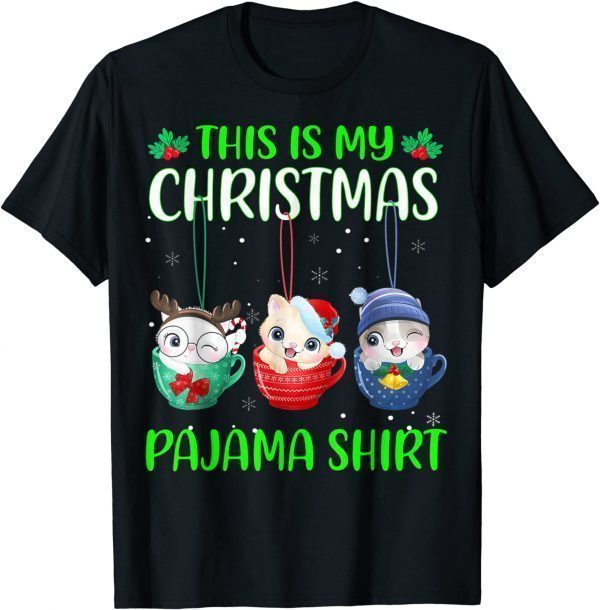 2021 This Is My Christmas Pajama Shirt Xmas Cats Funny Holiday T-Shirt