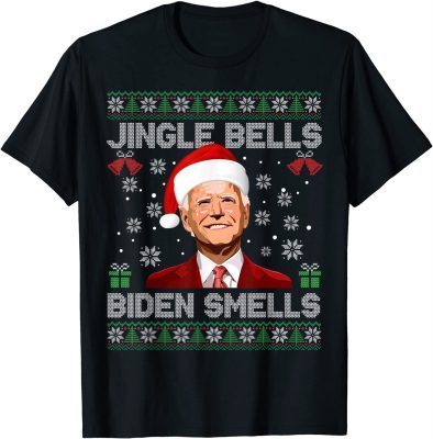 Funny Jingle Bells Biden Smells Ugly Christmas Sweater Anti Biden T-Shirt