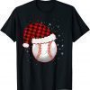 Softball Balls Christmas Pajamas Santa Hat Red Plaid Family T-Shirt