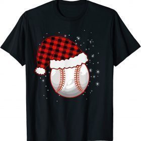 Softball Balls Christmas Pajamas Santa Hat Red Plaid Family T-Shirt