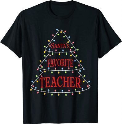 Santa's Favorite Teacher Funny Christmas Light Tree T-Shirt