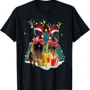 2021 Belgian Malinois Reindeer Hat Santa Christmas Light Xmas T-Shirt