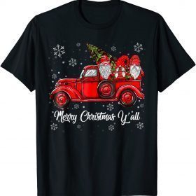 2021 Merry Christmas Y'all Gnomes Santa Retro Red Truck T-Shirt