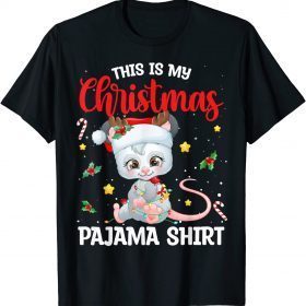 This Is My Christmas Pajama Shirt Opossum Santa Hat 2021 T-Shirt