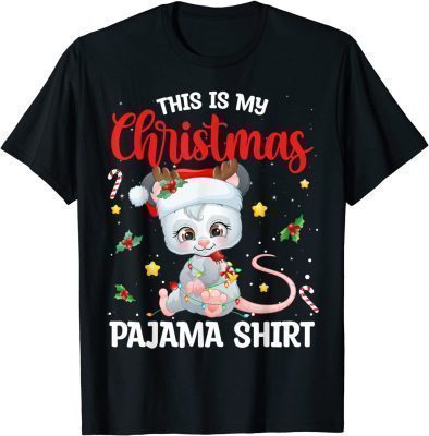 This Is My Christmas Pajama Shirt Opossum Santa Hat 2021 T-Shirt