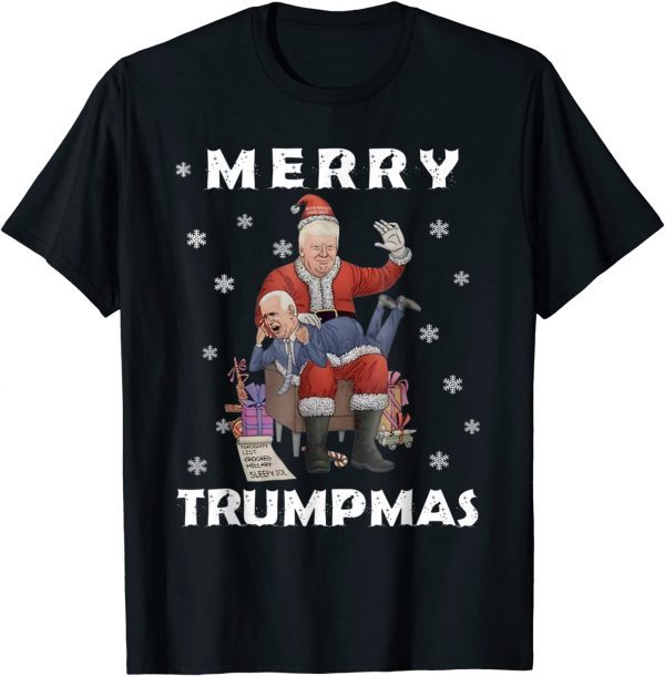 Funny Santa Trump Hit Biden Merry Trumpmas Christmas Pajama T-Shirt