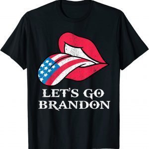Let's Go Brandon Tongue Lips US Flag Funny Gift Idea 2022 FJB Chant T-Shirt