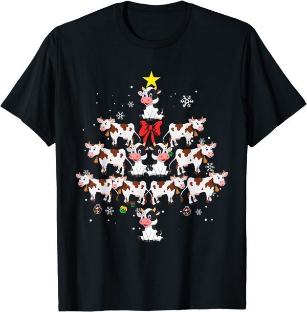Cow Christmas Tree Funny Xmas Cute Cow Lover Lights Official T-Shirt