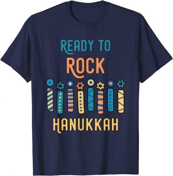 T-Shirt Ready To Rock Hanukkah Pajamakah Menorah Nine Candles Funny
