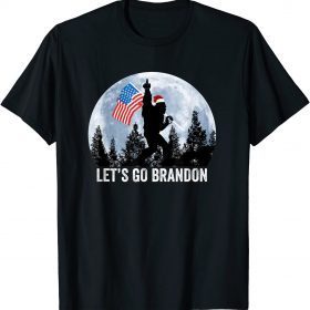 Lets Go Brandon Christmas Bigfoot Middle Finger America Flag Funny T-Shirt