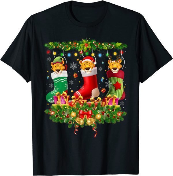 Official Cheetah Christmas Socks X-mas Lights Pajama Matching Family T-Shirt