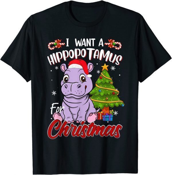 T-Shirt I Want A Hippopotamus For Christmas Funny Hippo Pajamas Xmas 2021