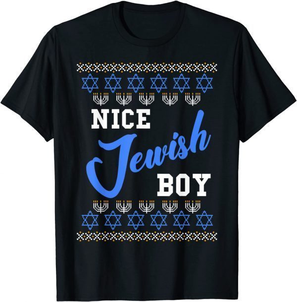 Nice Jewish Boy Funny Ugly Hanukkah Sweater Chanukah Hebrew T-Shirt