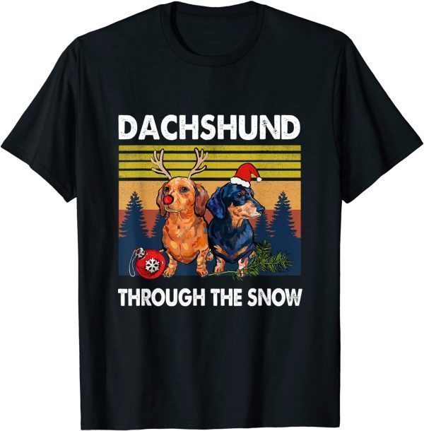 Merry Christmas Dachshund Dog Through The Snow T-Shirt