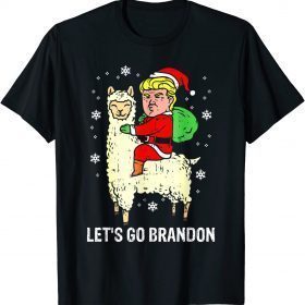 2021 Lets Go Biden Brandon Trump Santa Riding Llama Christmas T-Shirt