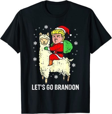 2021 Lets Go Biden Brandon Trump Santa Riding Llama Christmas T-Shirt