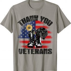 2021 Vintage Thank You Veterans Combat Boots Flower Veterans Day T-Shirt