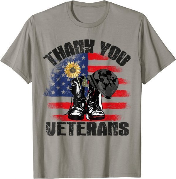 2021 Vintage Thank You Veterans Combat Boots Flower Veterans Day T-Shirt